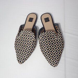 WHBM White House Black Market Two-tone Woven Leather Mule Flats Women's Size 8M